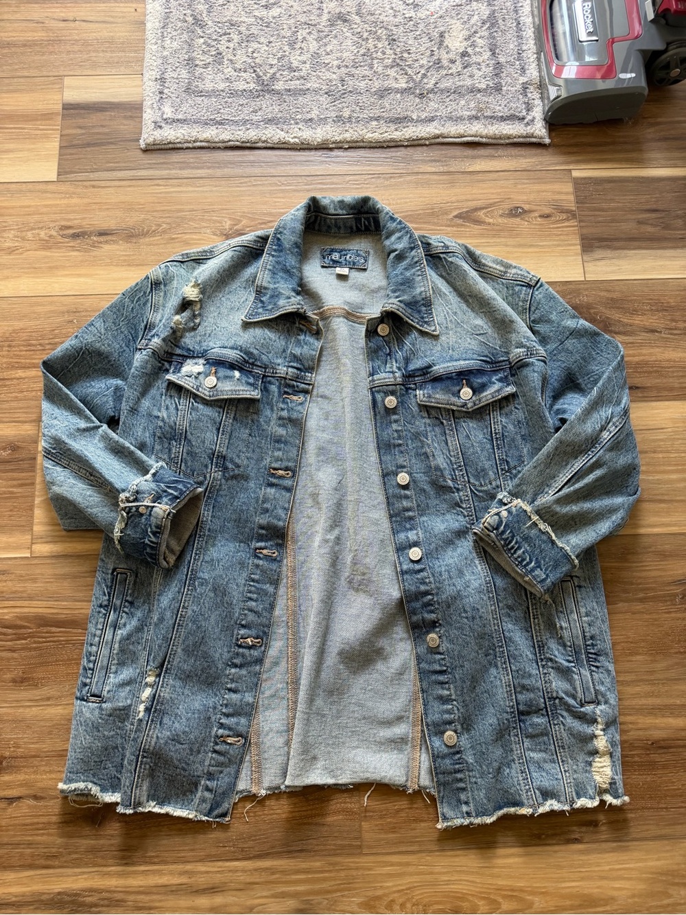 Distressed Blue Denim Jacket - womens Oversized Jean Coat
